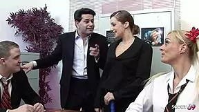 female teacher and girl seduce each other into ffmm foursome orgy in classroom