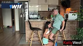 Young Wife Sucks Cock In 3some While Husband Cooks