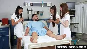 The babes suck his dick making sure to share and get his shaft far down their throats