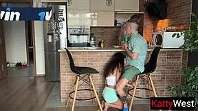 Young Wife Sucks Cock In 3some While Husband Cooks