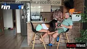 Young Wife Sucks Cock In 3some While Husband Cooks