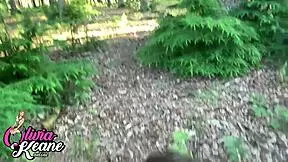 Hot teen 18+ gives pov outdoor blowjob in lingerie