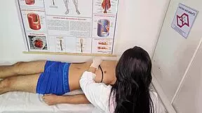 Nurse helps patient with a strong erection in the hospital