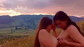 Slutty wives heat up and fuck passionately in the woods with ass licking