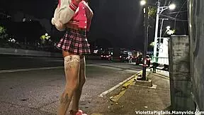 Trans woman flashes on the cablebus exhibit.