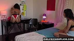 tattooed new babe in stockings is all about rough lesbian sex that includes oral and scissoring