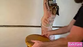 Trash Can Cum Whore Endures Body Writing Humiliation Rough Fuck