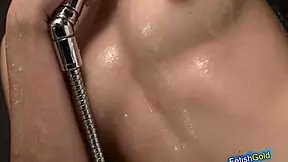 Japanese brunette with hairy pussy enjoys taking a hot shower in the bathroom