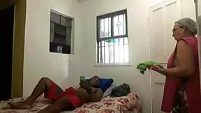 Latina maid catches boss masturbating and offers relief