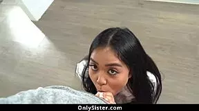 stepsiss practices blowjob skills before riding her stepbro's big cock in taboo fun