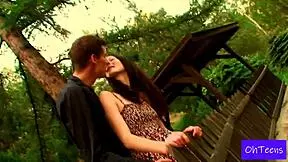 kattie and kristof explore their first college adventures in a public outdoor setting with friends