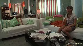 After studying hard for hours the cute chick decided to relax with some nice sex