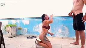 Two whores swallow piss and deep throat monster cocks without mercy