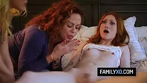 Redhead teen 18+ rigorous sex training with mother in law kissing.