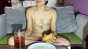 Latina eats boyfriend's cum for dessert