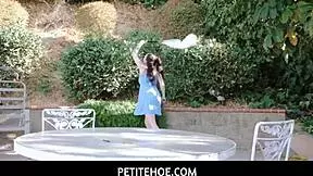 Petite teen with big tits endures rough fucking and deepthroat in nude scene.