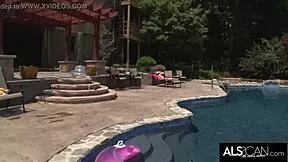 Slender Brunette Tamara Jade Fingers Her Wet Pussy Poolside Under the Sun