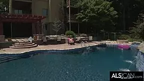 Slender Brunette Tamara Jade Fingers Her Wet Pussy Poolside Under the Sun