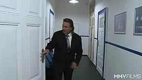 perky blonde fucks at work