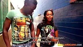 African Black Amateur Teen Sucks Friend's Monster Cock for Cash in Shower Bathroom