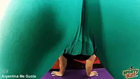 Amazing Big Round Ass Fat Cameltoe Stretching In Tight Lycra Pants