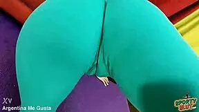 Amazing Big Round Ass Fat Cameltoe Stretching In Tight Lycra Pants