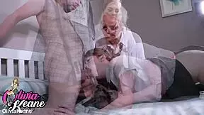 Teacher and head girl dominate student!