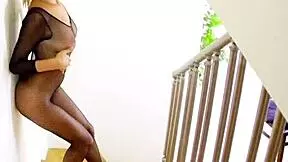 slender german model's pov footjob in fishnet body