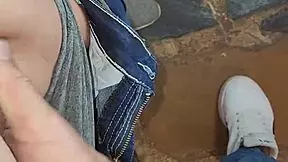 Pulling up panties after surprise.