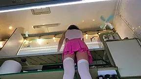 Boss plays with shop assistant's pussy during customer talk.