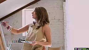 the artist sensually fucks his teen painting student in various positions