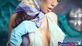 asa akira stripping naked for playboy, showing off her hot body