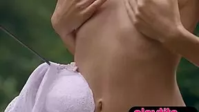 Petite Blonde Russian MILF Strips Nude Outdoors