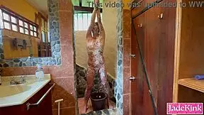 obedient slave bound and teased with foam play