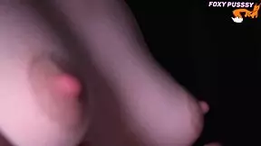 i close up on licking sucking and touching young babe's puffy tits and nipples moaning