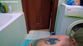 Old hairy dude gets deepthroat blowjob from pretty blonde beauty