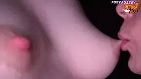 i close up on licking sucking and touching young babe's puffy tits and nipples moaning