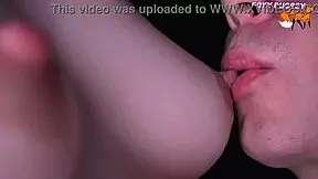 i close up on licking sucking and touching young babe's puffy tits and nipples moaning