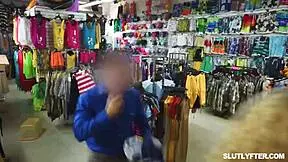 Shoplifter teen spreads wide and gets fucked in shop