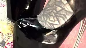 Behind the scenes of a latex domination shoot with fingering and licking