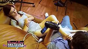 Hairy Pussy Katie Walls Gives Footjob While He Masturbates Her Shaved Beaver