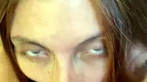 Latina petite teen spreads ass for POV blowjob and cum in mouth