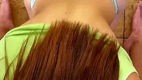 Latina petite teen spreads ass for POV blowjob and cum in mouth