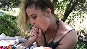 teenage stepdaughter takes a cum facial from the gardener in the backyard - erin electra