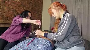 Two shy girls jerking my huge cock together, so fun! 😍