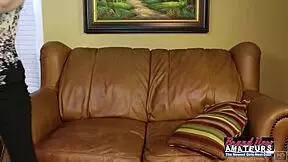 Mature classy brunette Reagan strips off and deepthroats a hard cock