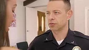 Is the busty milf teasing the law enforcer with her blowjob?