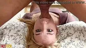 cute blonde teen 18+ getting face fucked upside down pov by big white cock 😈