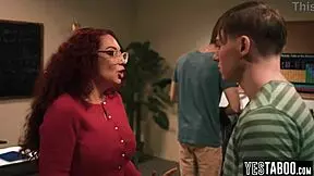 I watch horny teen students double penetrate the busty milf teacher in class