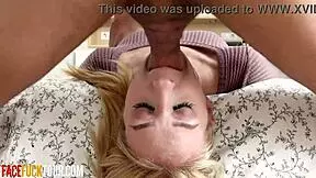 cute blonde teen 18+ getting face fucked upside down pov by big white cock 😈
